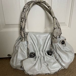 Betsey Johnson Rare Vintage Pearl White Hobo Shoulder Bag Leather Snake Print